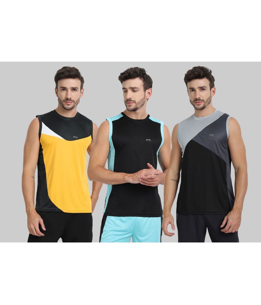     			FTX Pack of 3 Polyester Basic Vest For Men ( Gold )