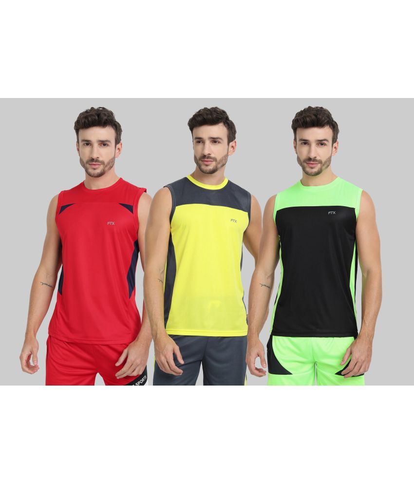     			FTX Pack of 3 Polyester Basic Vest For Men ( Black )