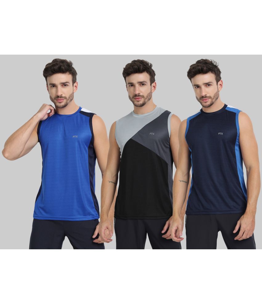     			FTX Pack of 3 Polyester Basic Vest For Men ( Navy )