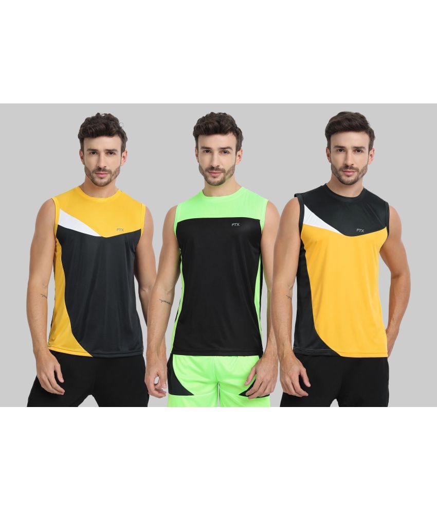     			FTX Pack of 3 Polyester Basic Vest For Men ( Gold )