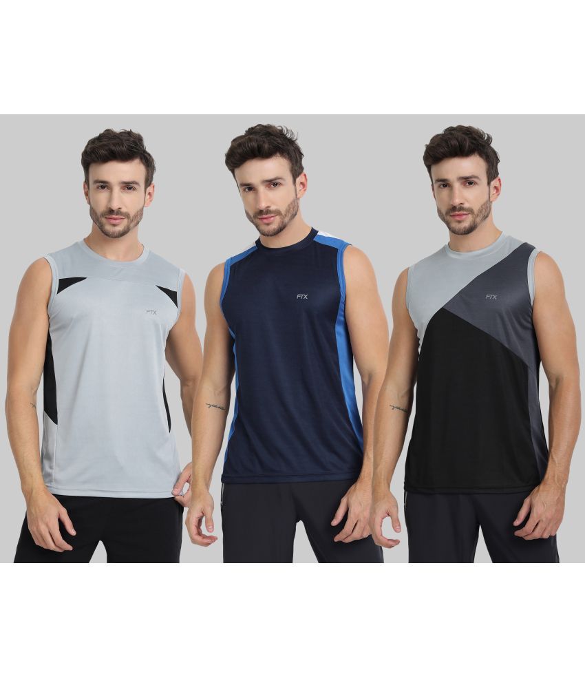     			FTX Pack of 3 Polyester Basic Vest For Men ( Navy Blue )