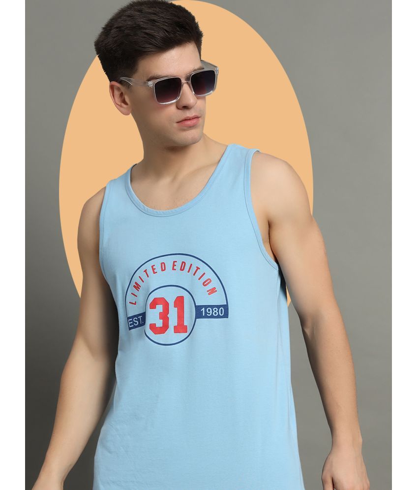     			GET GOLF Cotton Blend Regular Fit Printed Sleeveless Men's Round T-Shirt - Sky Blue ( Pack of 1 )