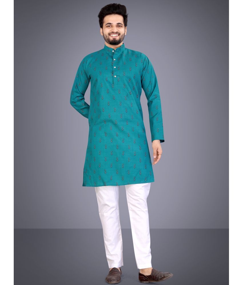     			Nofilter Sea Green Cotton Blend Regular Fit Men's Kurta Pyjama Set ( Pack of 1 )