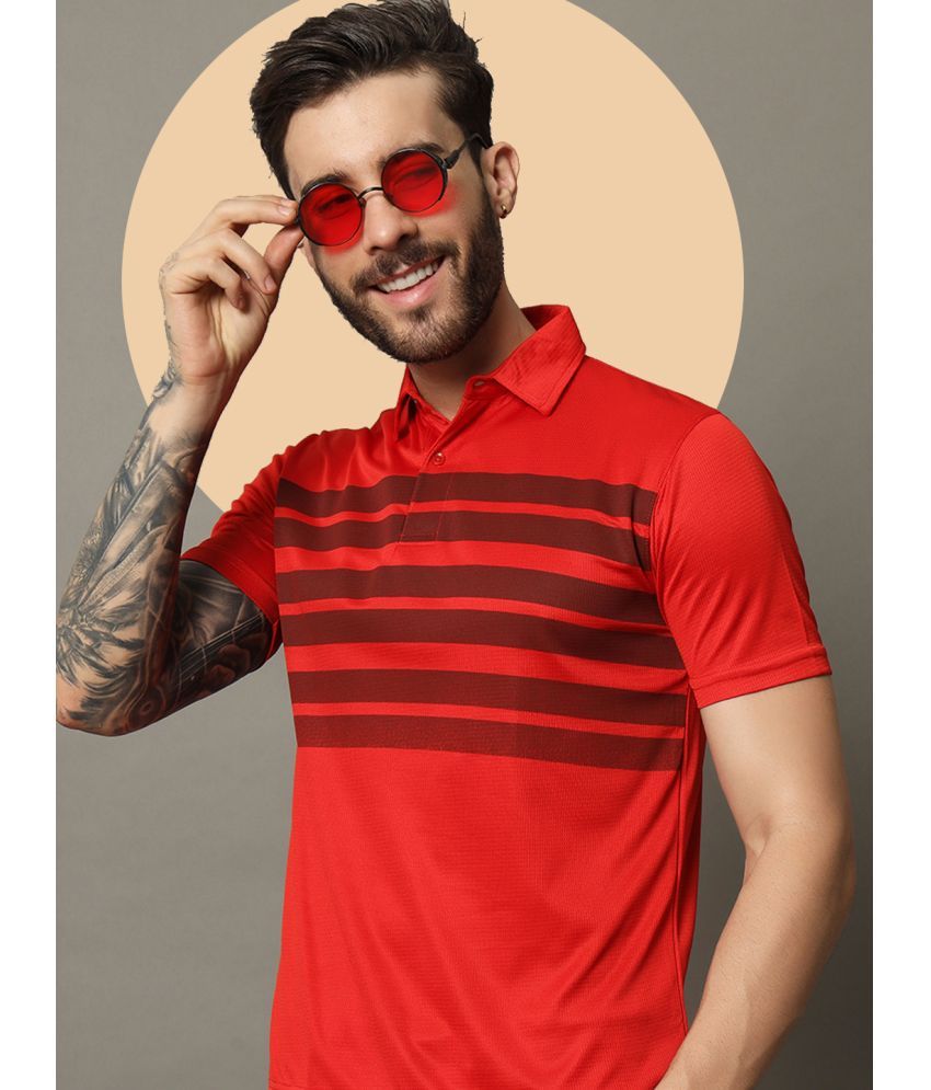     			Nuovo Pack of 1 Cotton Blend Regular Fit Colorblock Half Sleeves Men's Polo T Shirt ( Red )