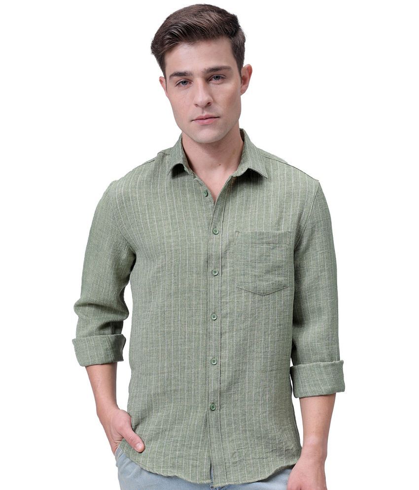     			The Indian Garage Co. Polyester Slim Fit Striped Full Sleeves Men's Casual Shirt - Green ( Pack of 1 )