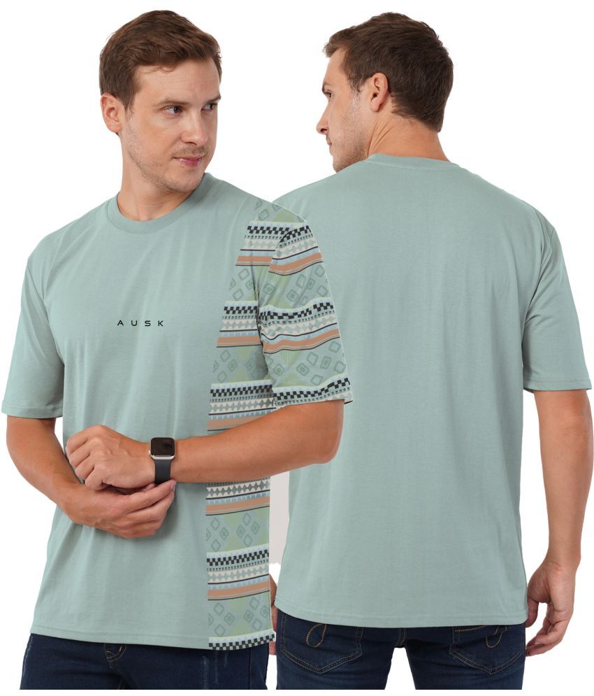     			AOOSH Cotton Blend Oversized Fit Printed Half Sleeves Men's Round T-Shirt - Aqua Blue ( Pack of 1 )