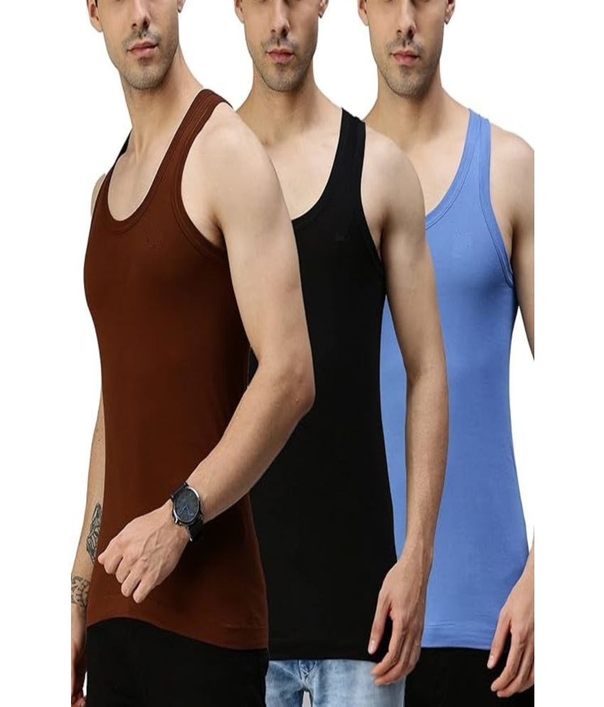     			D1 DIFFERENT ONE Pack of 3 Cotton Basic Vest For Men ( Multicolor )