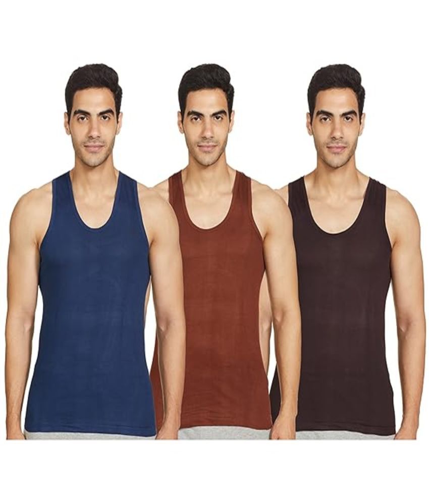     			D1 DIFFERENT ONE Pack of 3 Cotton Basic Vest For Men ( Multicolor )