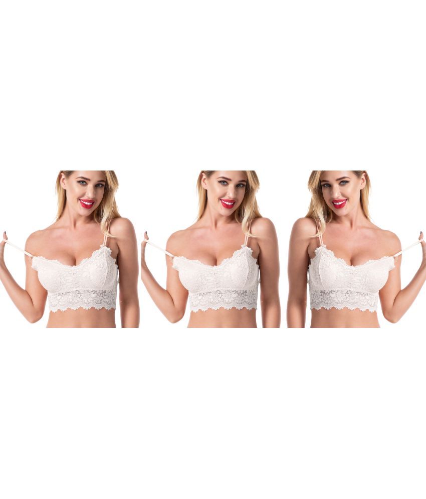     			Flenzy Pack of 3 Lace Lightly Padded Bralette Bra For Women ( White )