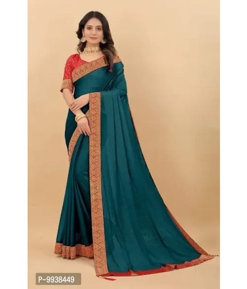     			Gullak Pack of 1 Art Silk Dyed Saree With Blouse Piece ( Teal )