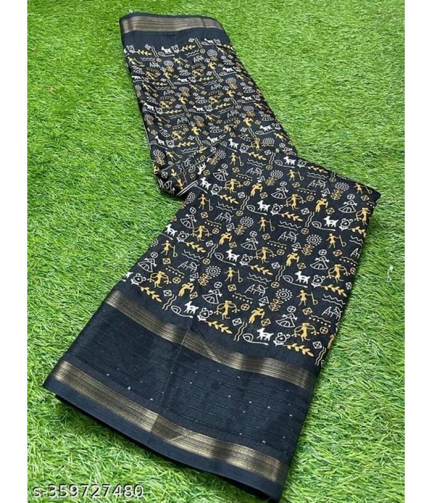     			Gullak Pack of 1 Chanderi Printed Saree With Stitched Blouse ( Black )