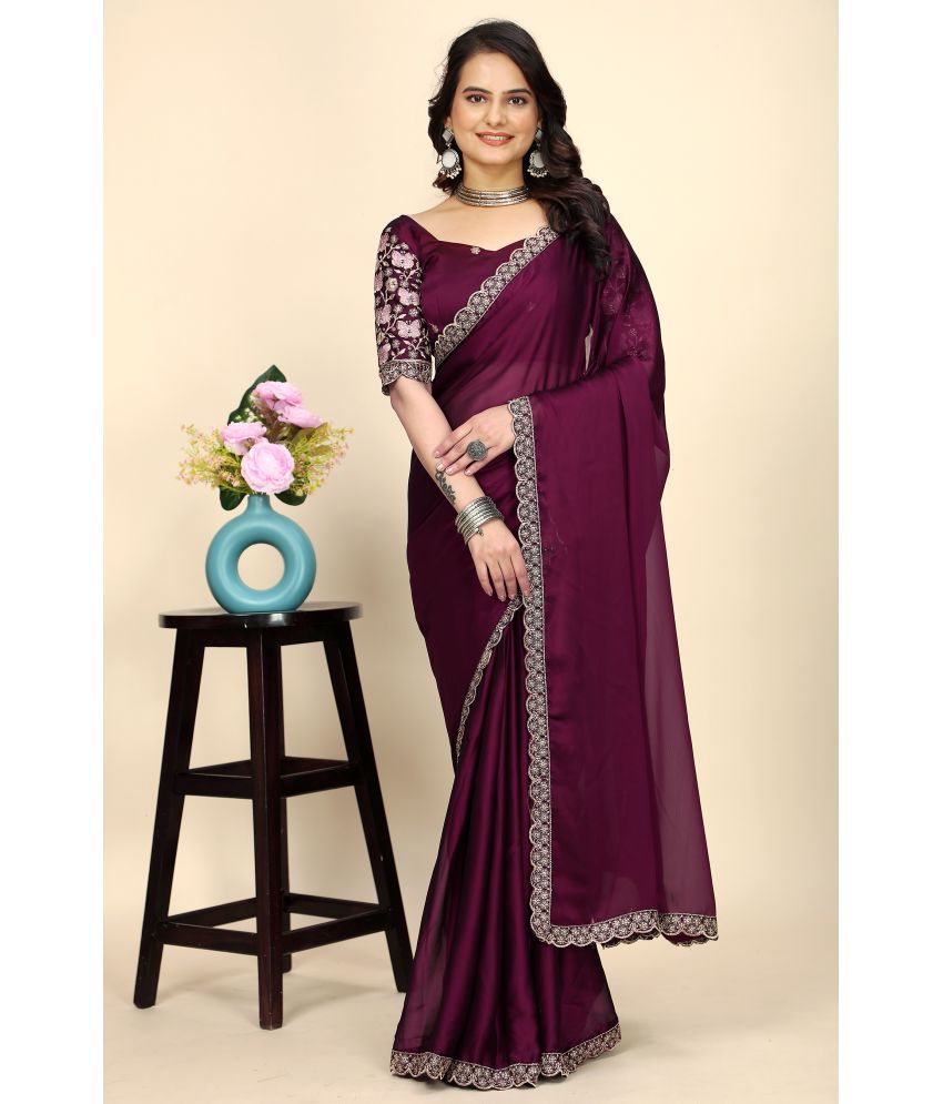     			Gullak Pack of 1 Chiffon Printed Saree With Stitched Blouse ( Purple )