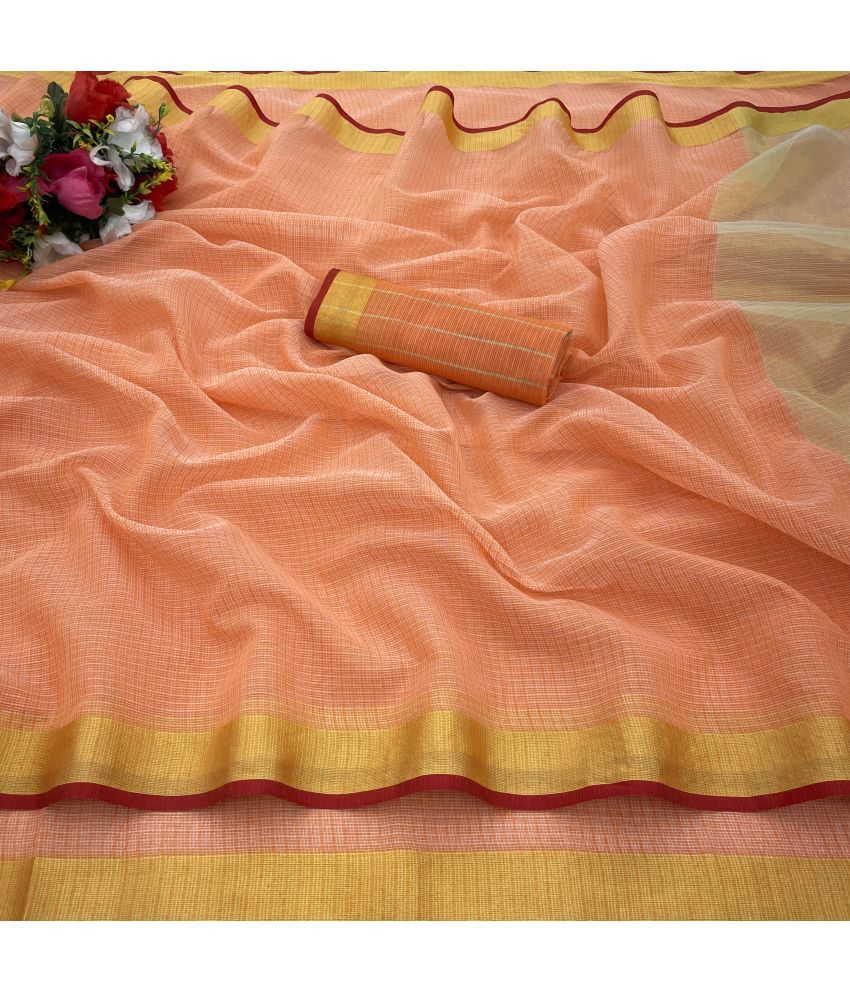     			Gullak Cotton Woven Saree With Blouse Piece ( Peach , Pack of 1 )