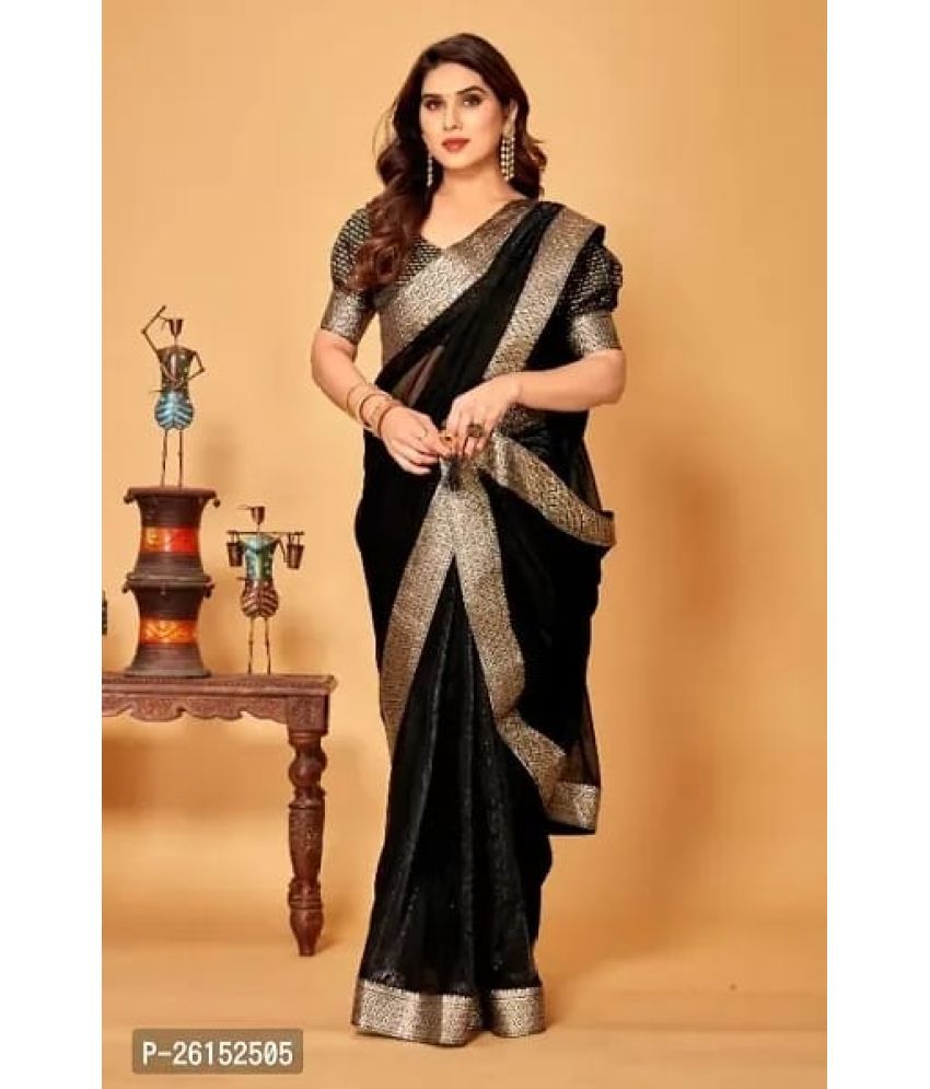     			Gullak Pack of 1 Lycra Printed Saree With Blouse Piece ( Navy Blue )