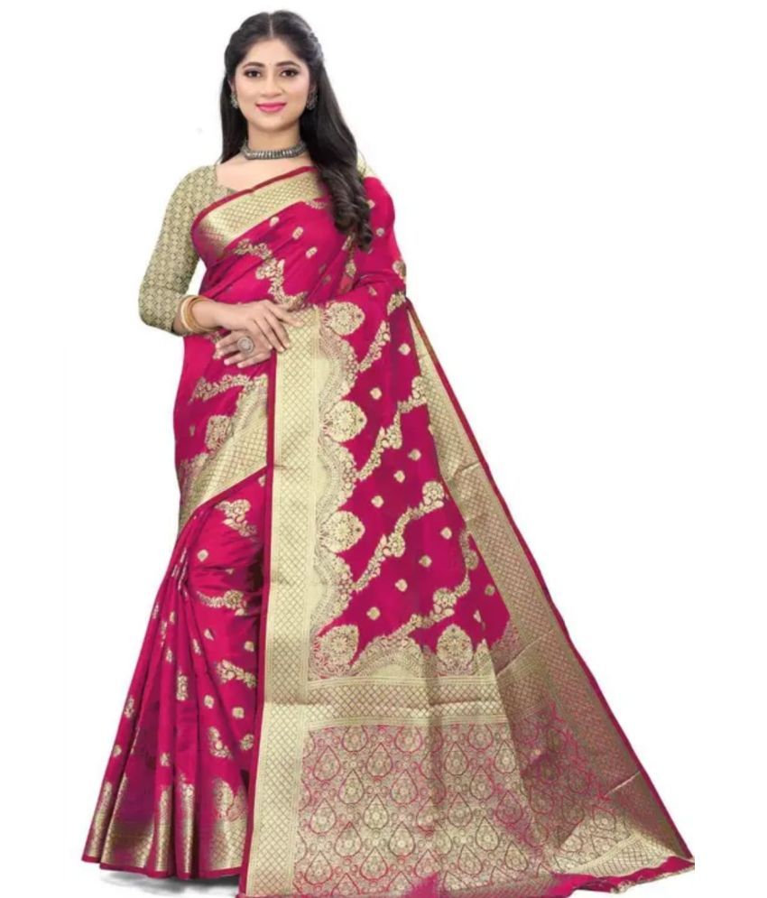     			Gullak Pack of 1 Organza Embellished Saree With Stitched Blouse ( Pink )