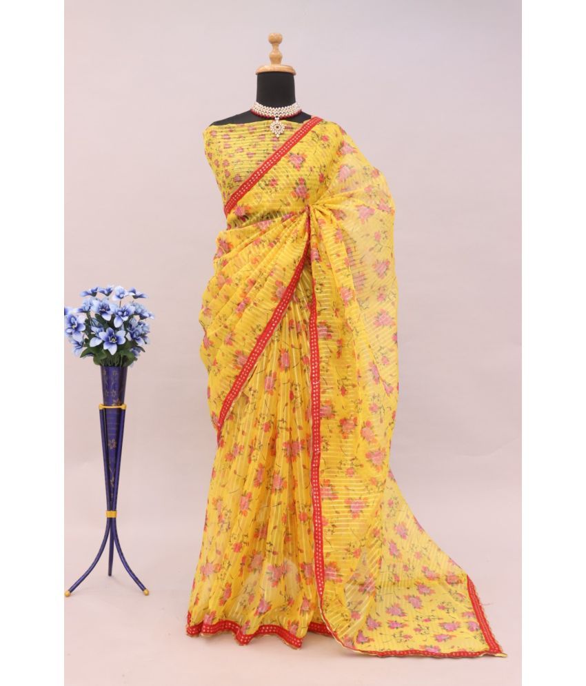     			Gullak Pack of 1 Organza Printed Saree With Blouse Piece ( Yellow )