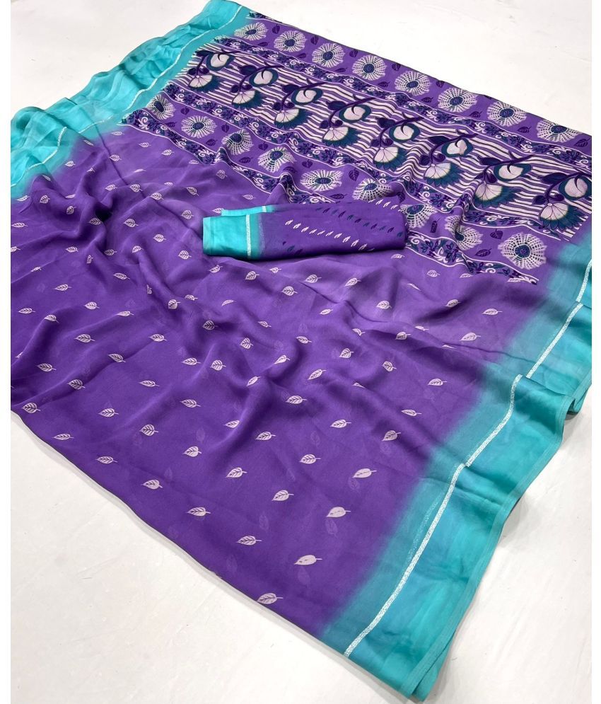     			KOMAL NX Pack of 1 Georgette Printed Saree With Blouse Piece ( Purple )