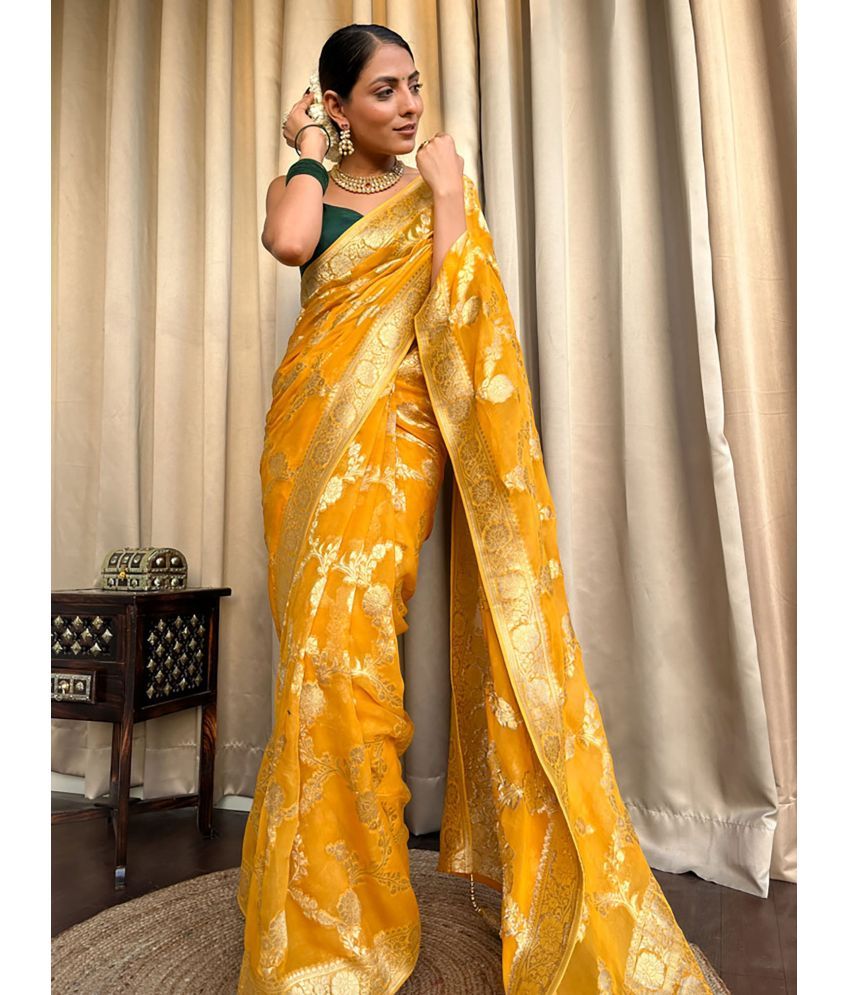     			KOMAL NX Pack of 1 Silk Blend Woven Saree With Blouse Piece ( Yellow )