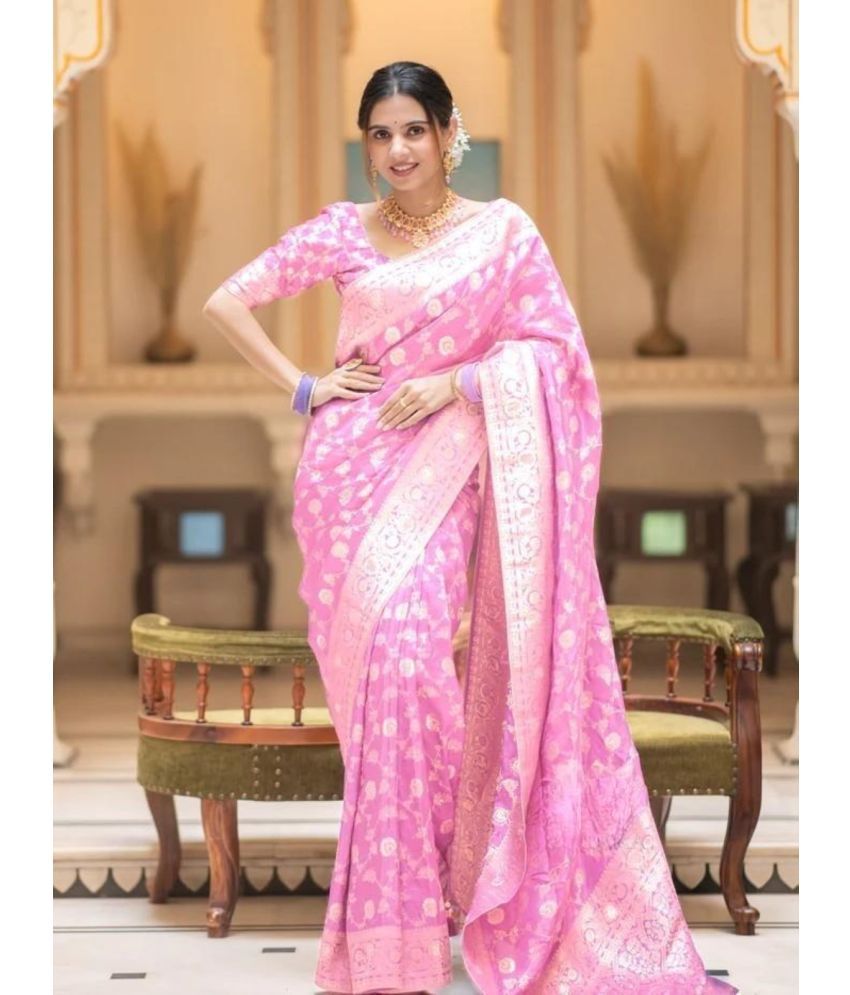     			KOMAL NX Pack of 1 Silk Blend Applique Saree With Blouse Piece ( Pink )