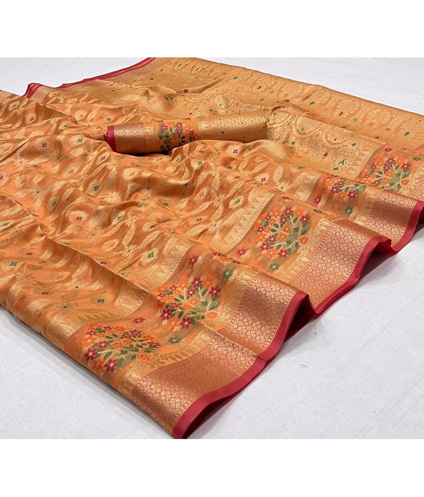     			KOMAL NX Pack of 1 Organza Printed Saree With Blouse Piece ( Orange )