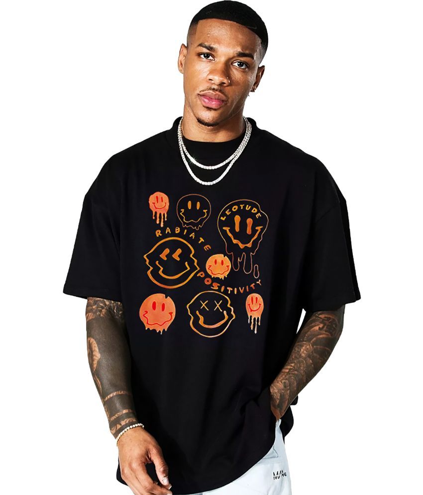     			Leotude Cotton Blend Oversized Fit Printed Half Sleeves Men's Round T-Shirt - Black ( Pack of 1 )