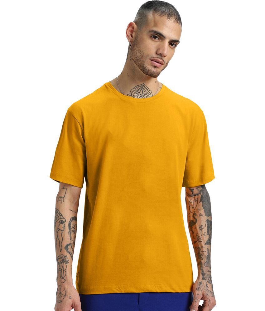     			Leotude Cotton Blend Oversized Fit Solid Half Sleeves Men's Round T-Shirt - Mustard ( Pack of 1 )