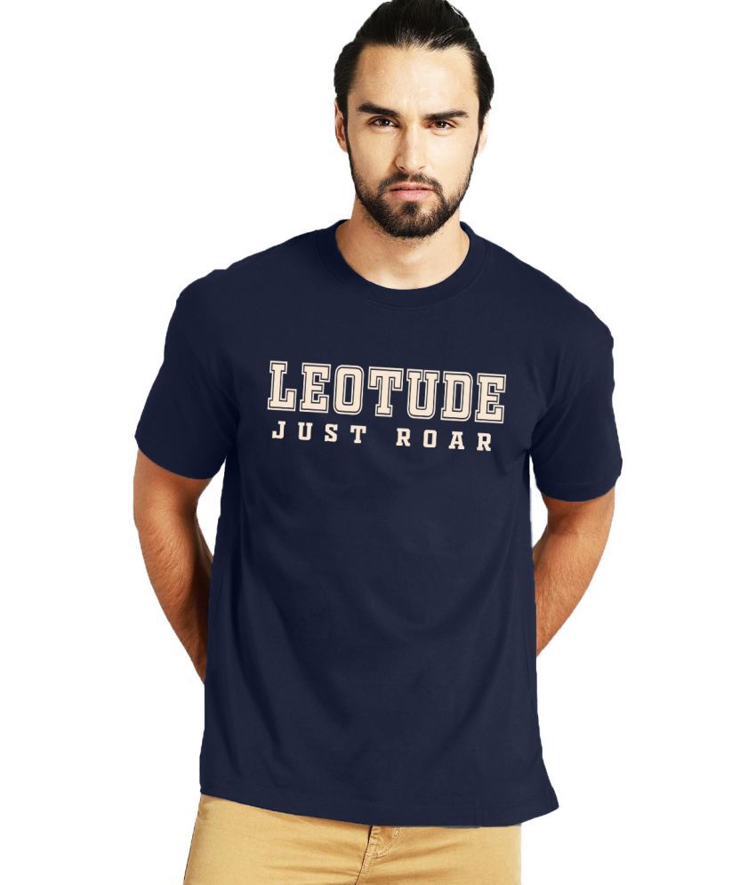     			Leotude Cotton Blend Regular Fit Printed Half Sleeves Men's Round T-Shirt - Blue ( Pack of 1 )