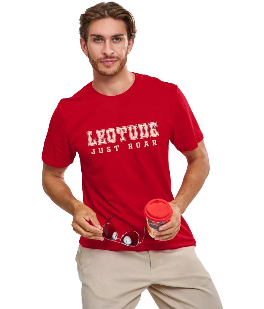     			Leotude Cotton Blend Regular Fit Printed Half Sleeves Men's Round T-Shirt - Red ( Pack of 1 )