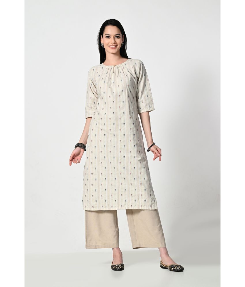     			OTIRA Pack of 1 Cotton Blend Printed A-line Women's Kurti - ( Beige )