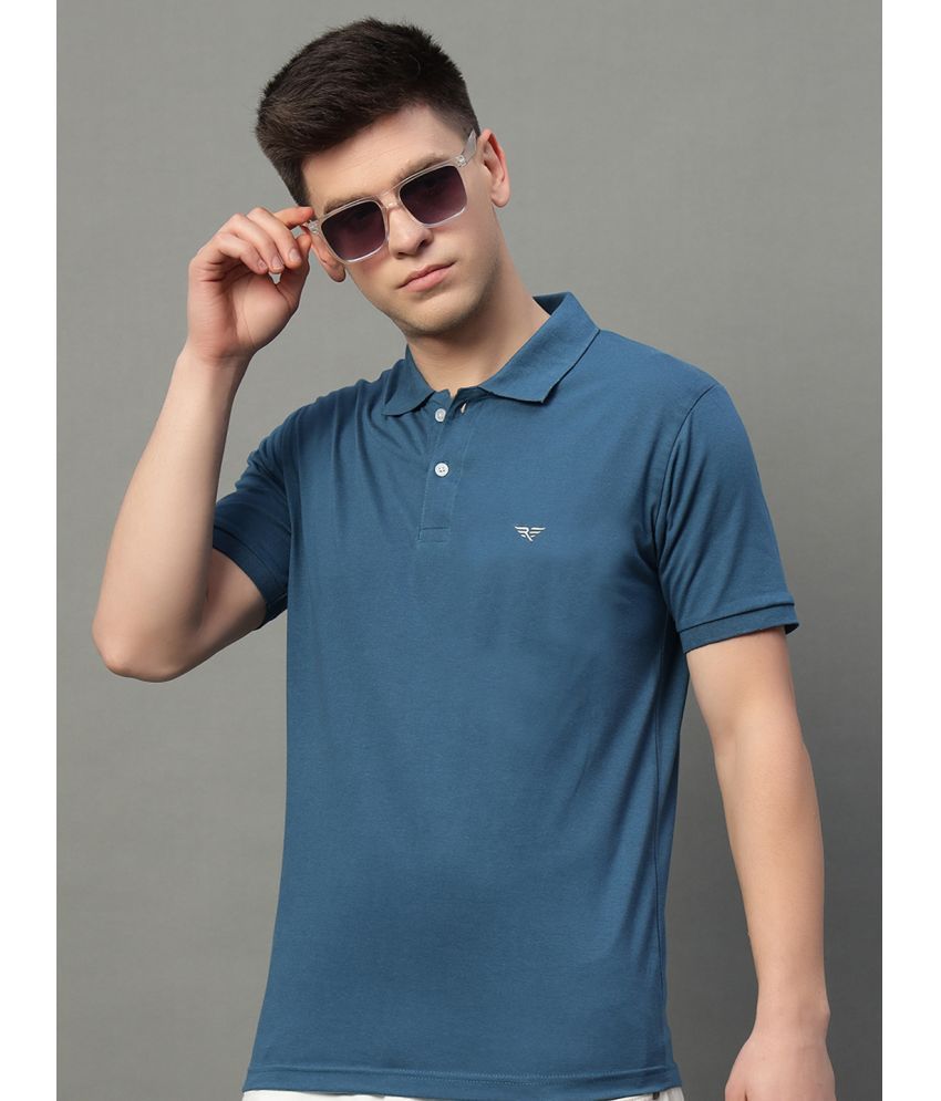     			Riss Pack of 1 Cotton Blend Regular Fit Solid Half Sleeves Men's Polo T Shirt ( Teal Blue )