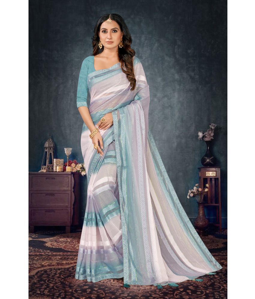     			Sitanjali Lifestyle Pack of 1 Chiffon Striped Saree With Blouse Piece ( SkyBlue )