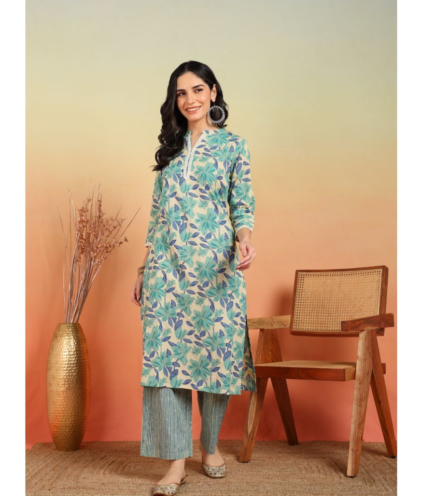     			Yash Gallery Cotton Printed Kurti With Pants Women's Stitched Salwar Suit - Green ( Pack of 1 )