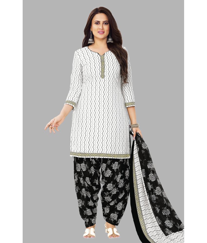     			shree jeenmata collection Unstitched Cotton Printed Dress Material - White ( Pack of 1 )