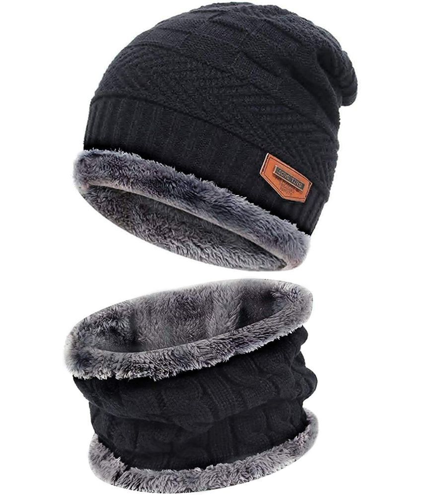     			AKSMIT Black Woollen Women's Cap ( Pack of 2 )