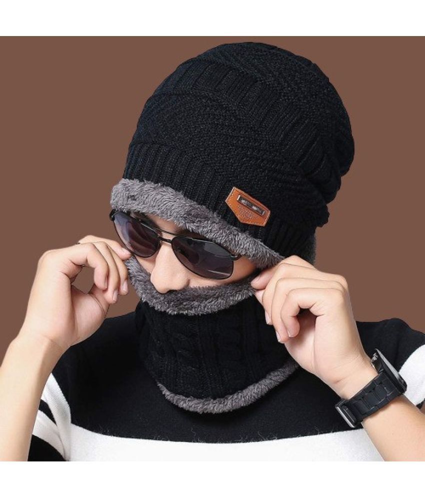     			AKSMIT Black Woollen Women's Cap ( Pack of 2 )