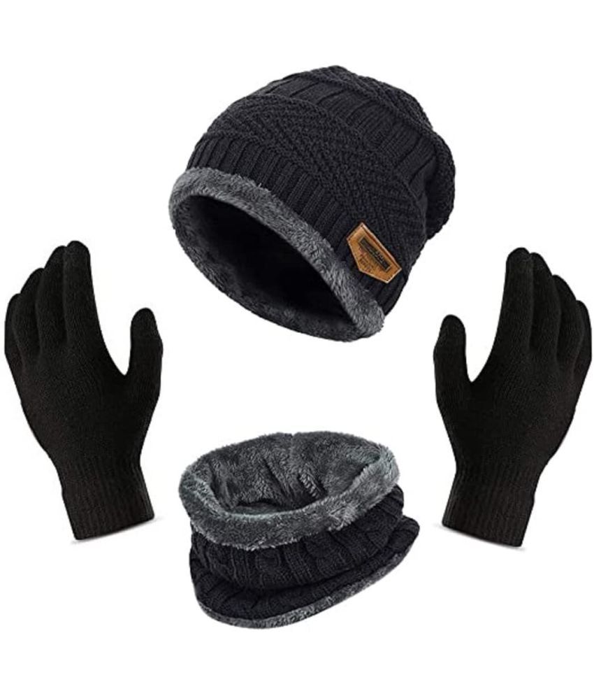     			AKSMIT Black Woollen Women's Cap ( Pack of 2 )