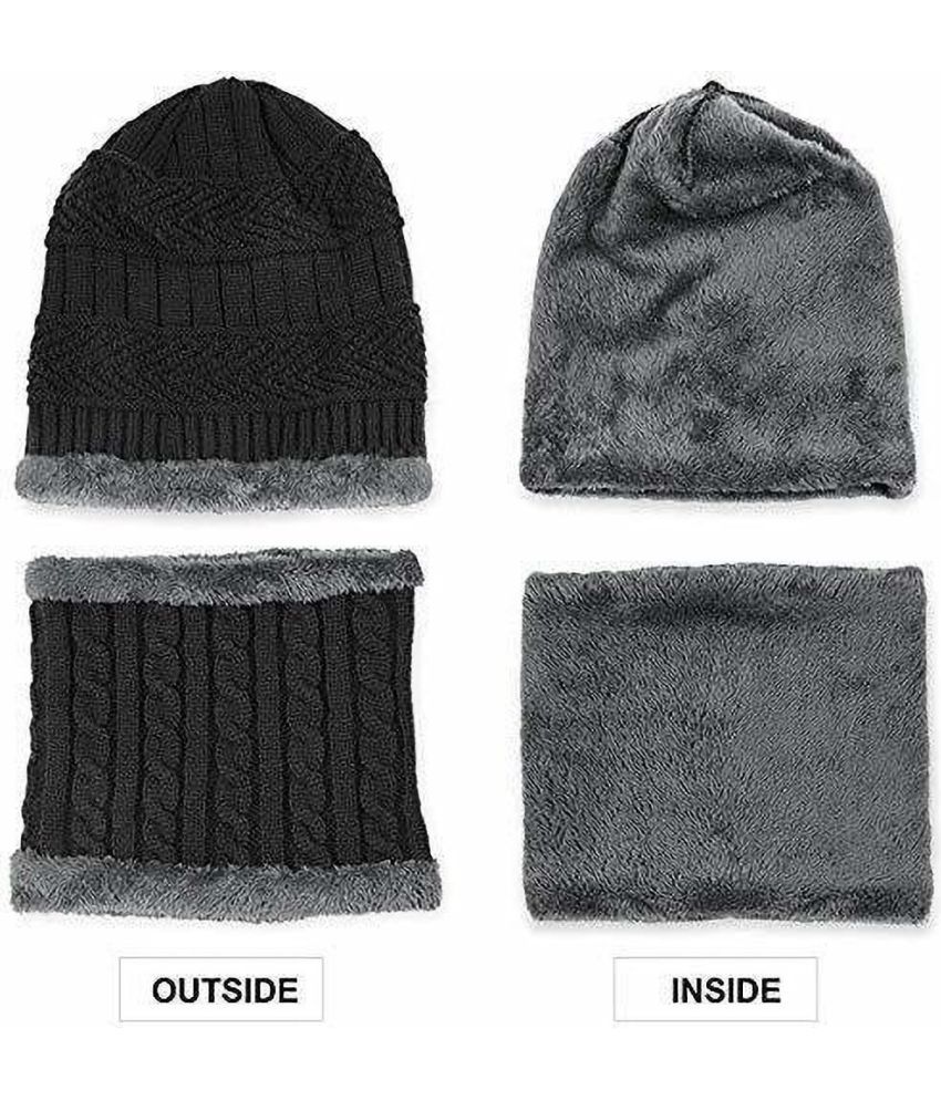     			AKSMIT Black Woollen Women's Cap ( Pack of 2 )