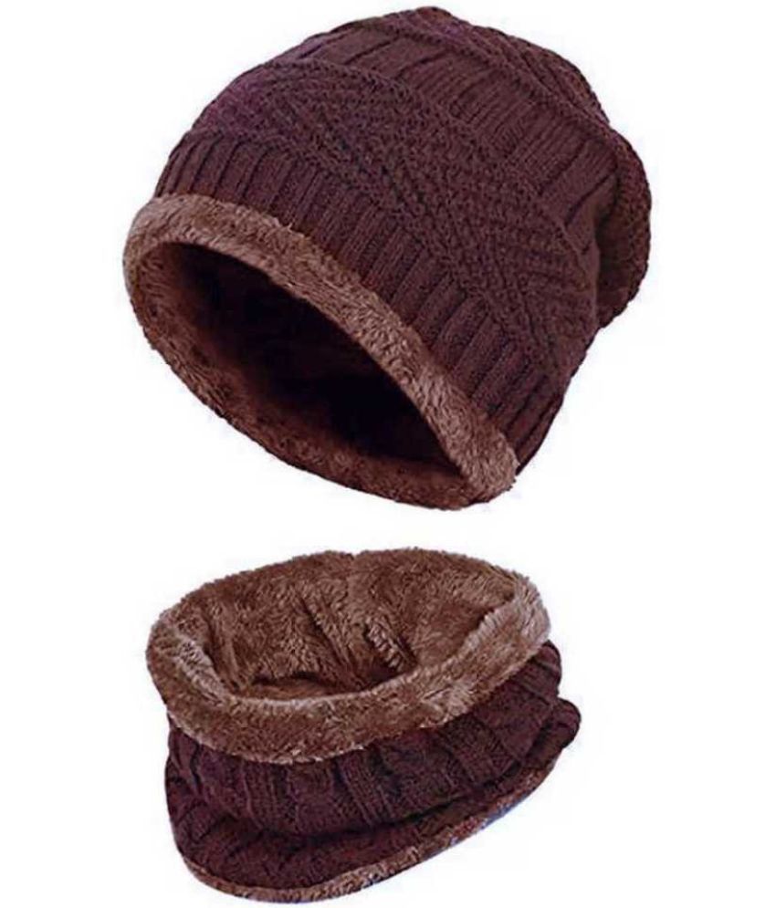     			AKSMIT Brown Woollen Women's Cap ( Pack of 2 )