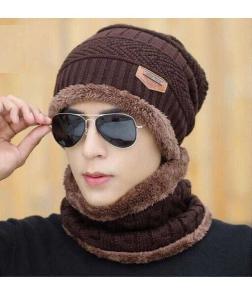     			AKSMIT Brown Woollen Women's Cap ( Pack of 2 )