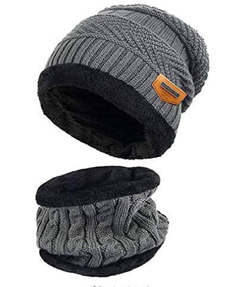     			AKSMIT Gray Woollen Women's Cap ( Pack of 2 )