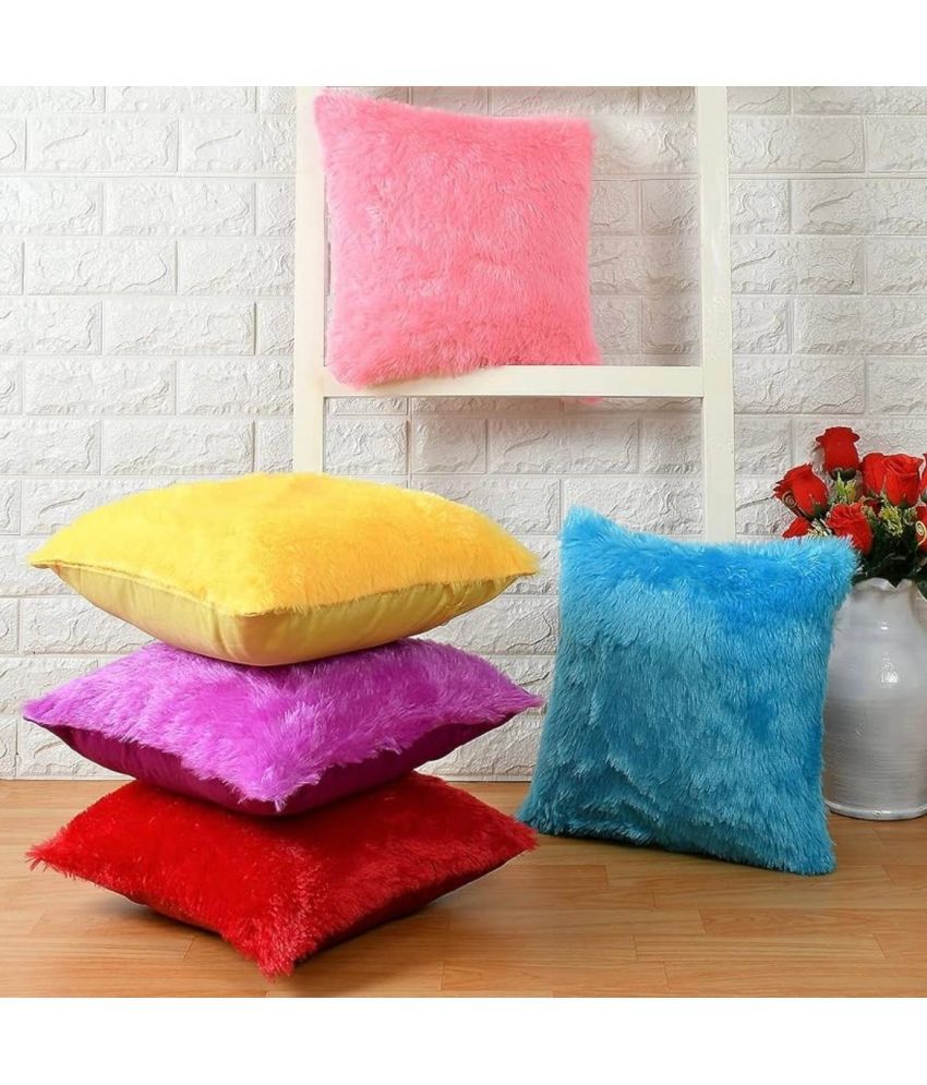     			Awesome Craft Set of 5 Polyester Solid Square Cushion Cover (40X40)cm - Multicolor