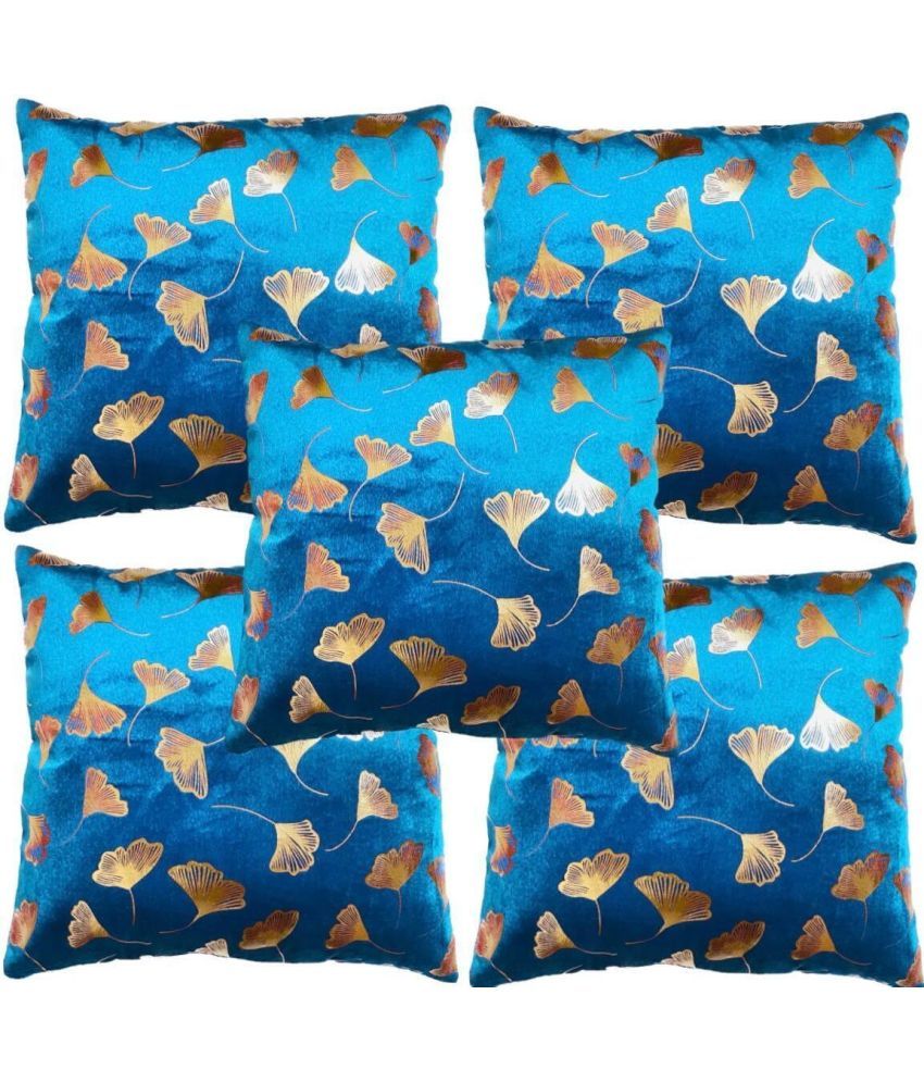     			Awesome Craft Set of 5 Polyester Floral Square Cushion Cover (40X40)cm - Blue