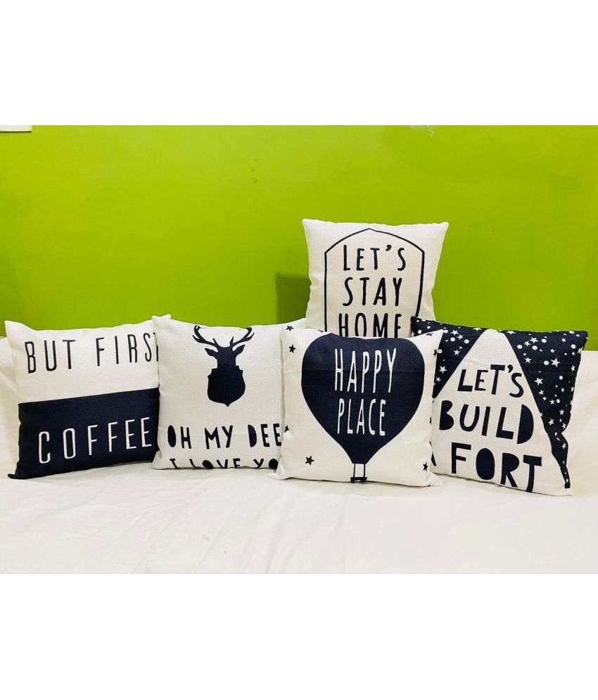     			Awesome Craft Set of 5 Polyester Typography Square Cushion Cover (40X40)cm - Multicolor