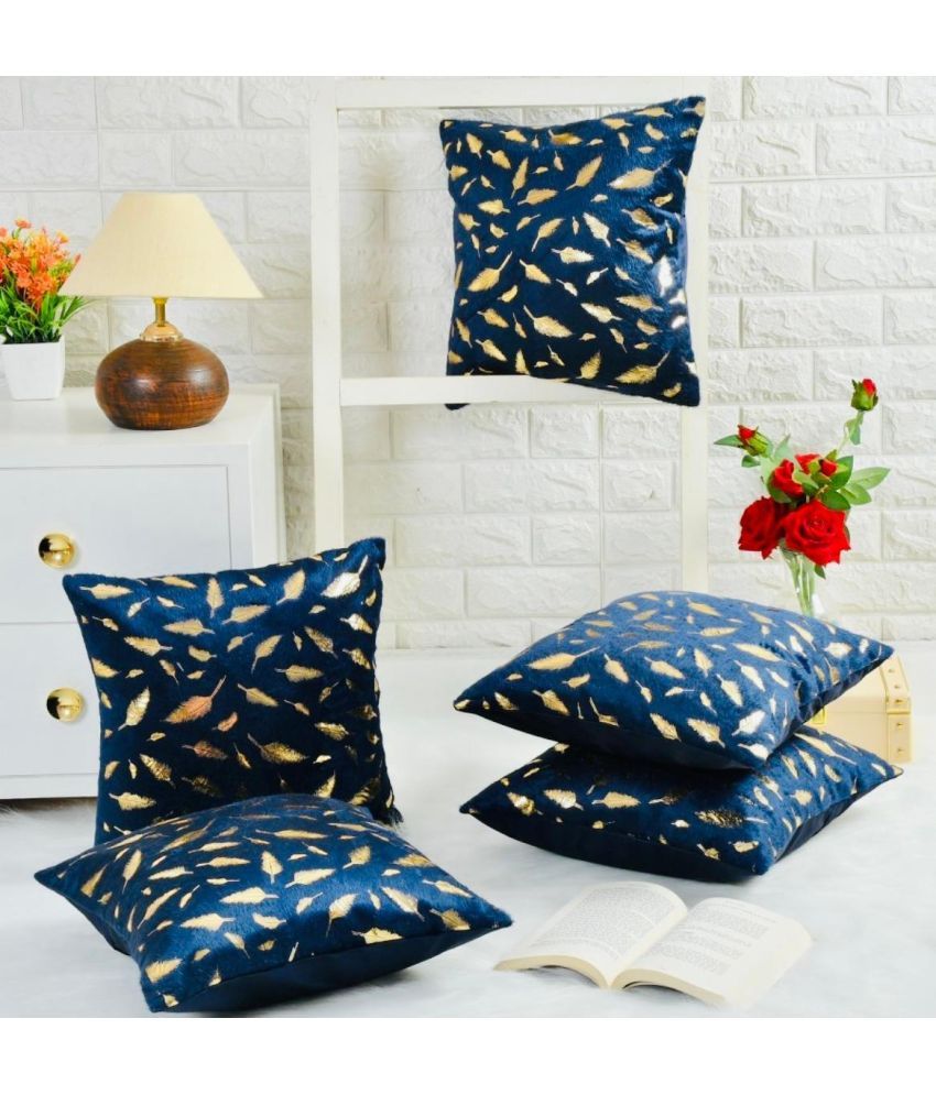     			Awesome Craft Set of 5 Polyester Nature Square Cushion Cover (40X40)cm - Navy