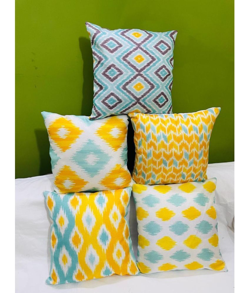     			Awesome Craft Set of 5 Polyester Ethnic Square Cushion Cover (40X40)cm - Multicolor