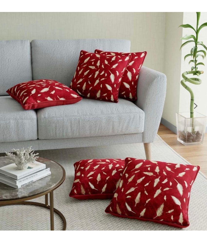     			Awesome Craft Set of 5 Polyester Nature Square Cushion Cover (40X40)cm - Red