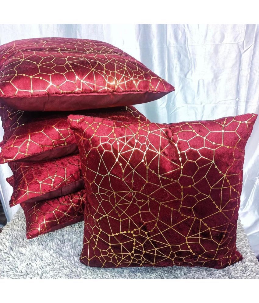     			Awesome Craft Set of 5 Polyester Abstract Square Cushion Cover (40X40)cm - Red