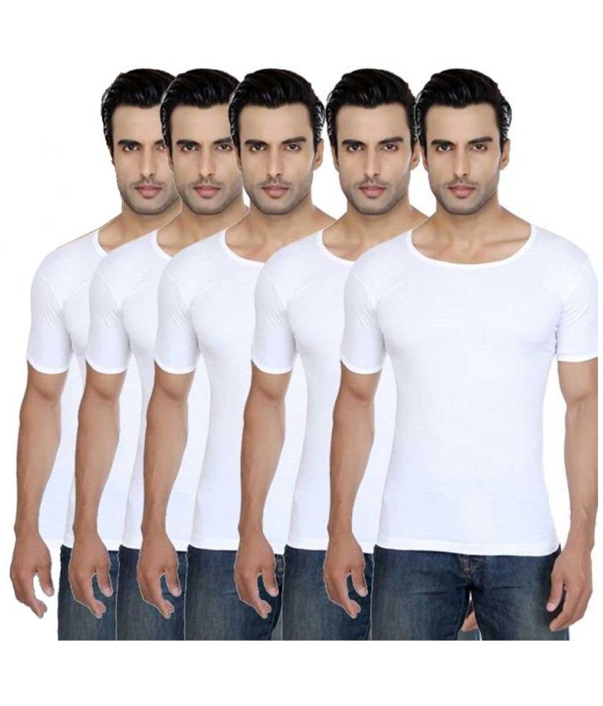     			D1 DIFFERENT ONE Pack of 5 Cotton Basic Vest For Men ( White )