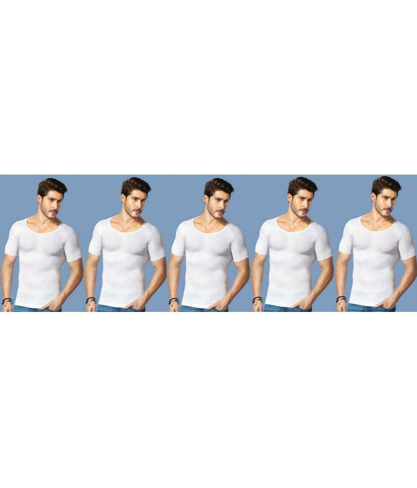     			D1 DIFFERENT ONE Pack of 5 Cotton Basic Vest For Men ( White )