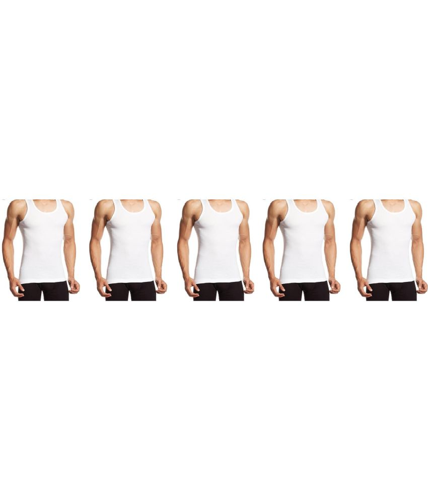     			D1 DIFFERENT ONE Pack of 5 Cotton Basic Vest For Men ( White )